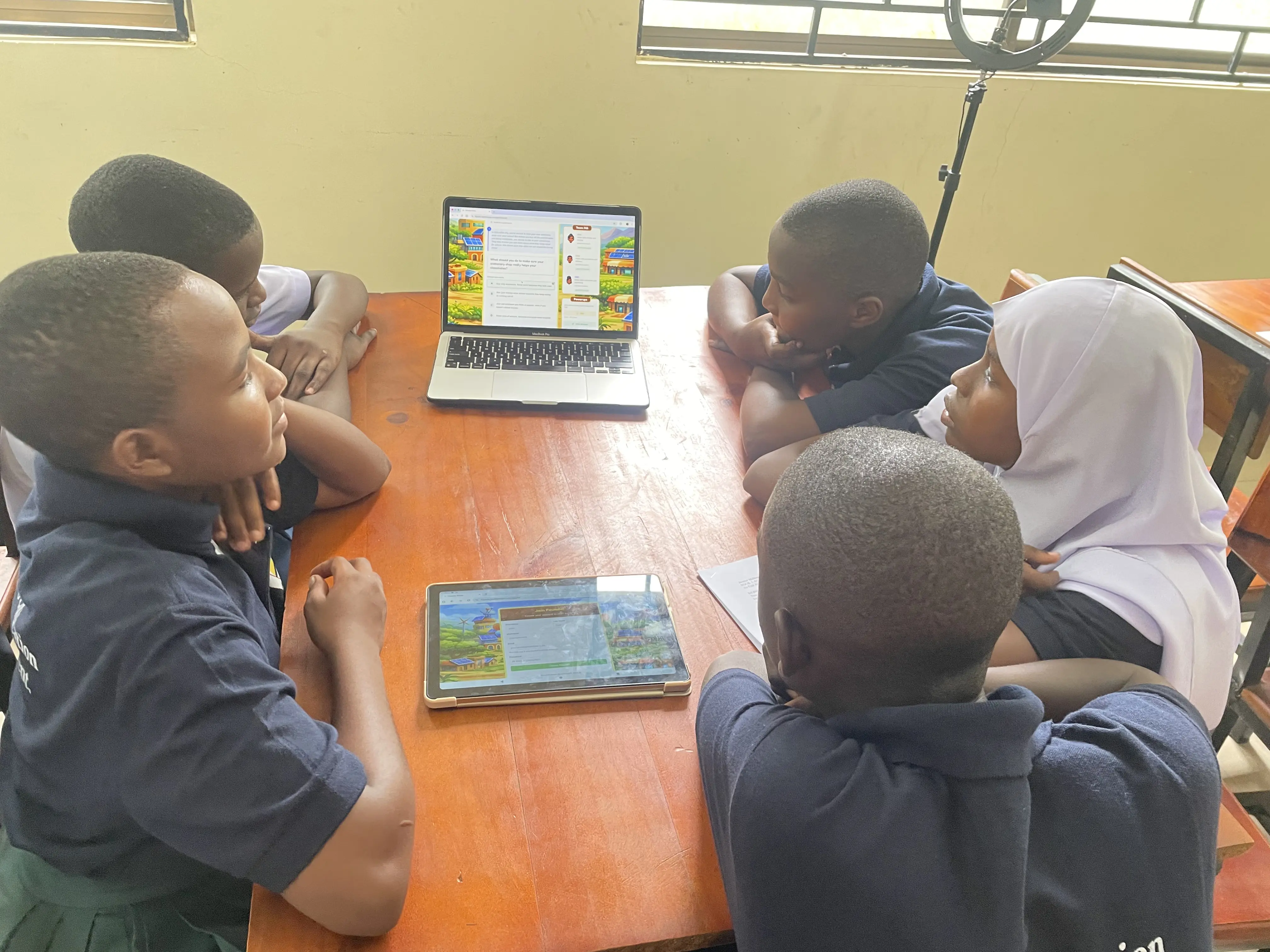 Mugabe Secondary School students in a group playing FAUNDA