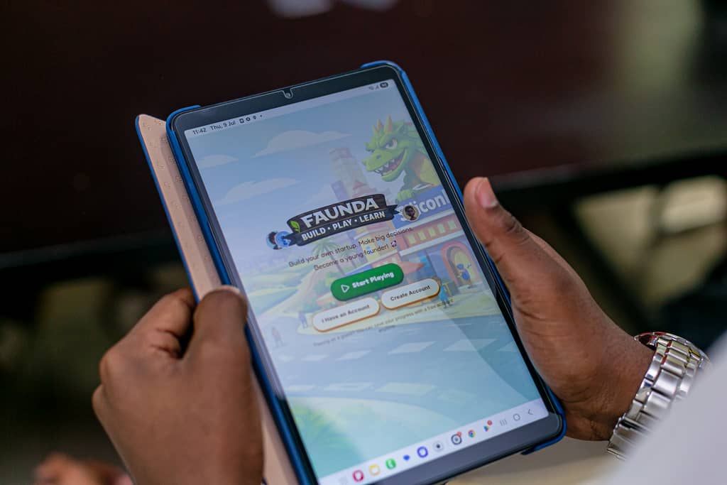 The Faunda app running on a tablet